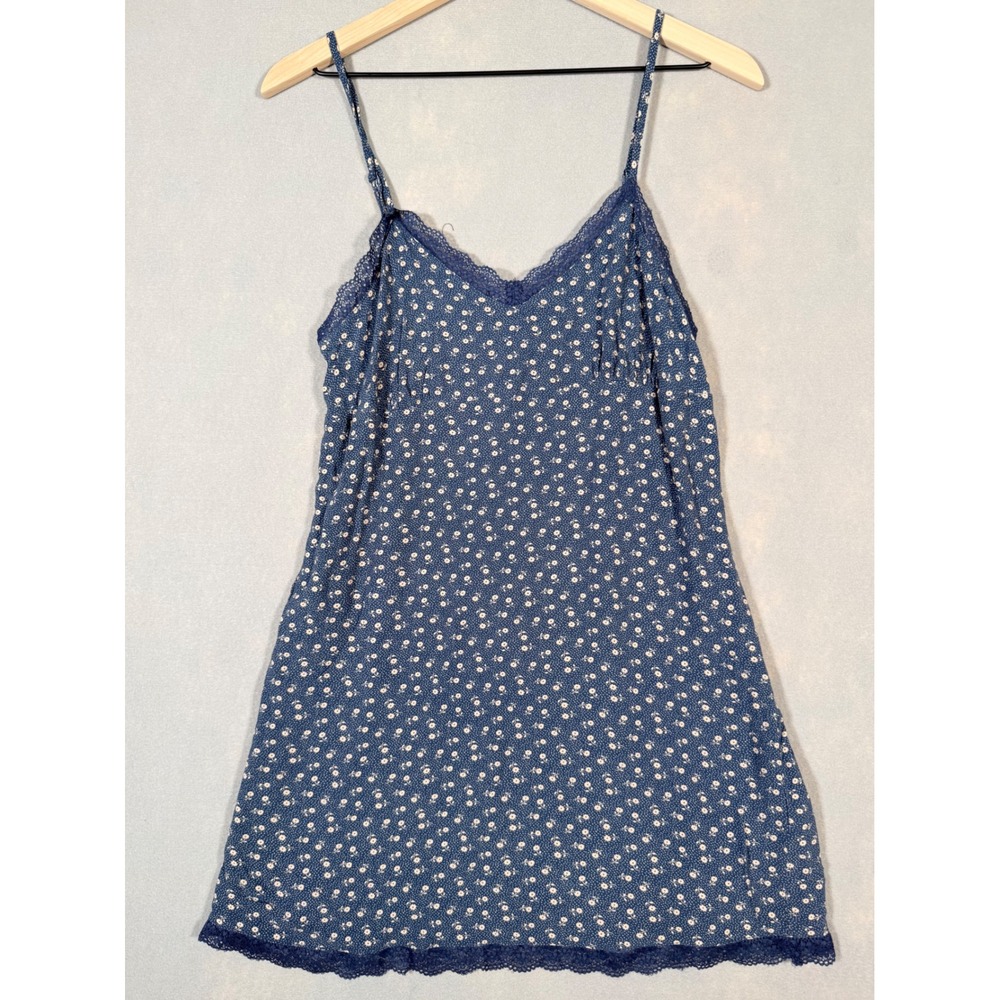 American Eagle‎ Blue Floral Lace Trim Cottagecore Slip Mini Dress  Medium